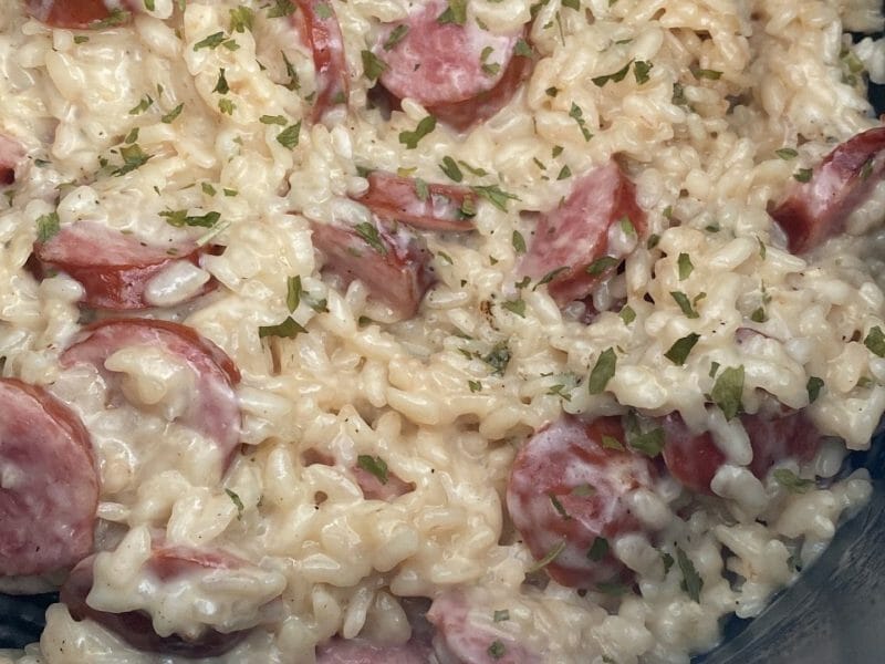 Cliquez pour zoomer ! Risotto à la saucisse fumée et au comté Thermomix par Tiboutch