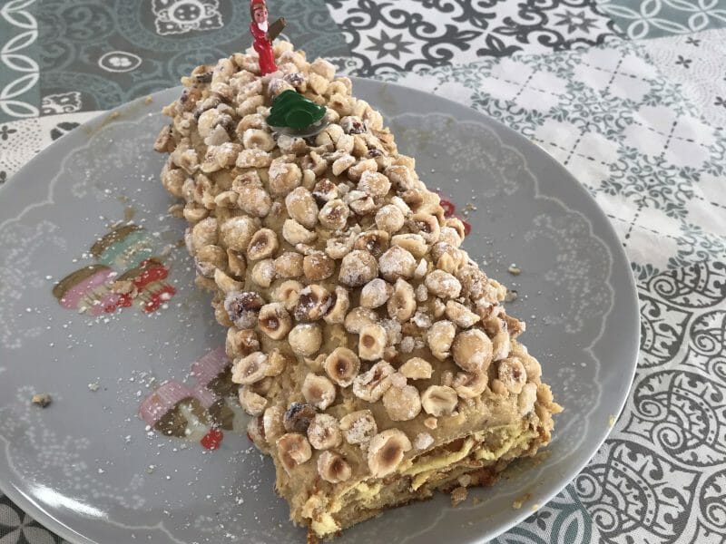 Cliquez pour zoomer ! Bûche pralinée aux éclats de noisettes caramélisés Thermomix par Nimaux