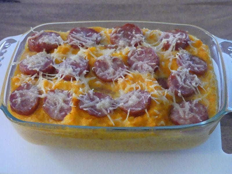 Cliquez pour zoomer ! Gratin de butternut à la saucisse de Montbéliard Thermomix par nadinemarie
