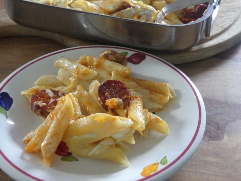 Cliquez pour zoomer ! Gratin de macaroni reblochon et chorizo Thermomix par nadinemarie