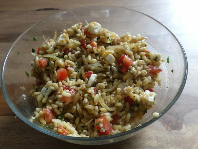 Cliquez pour zoomer ! Salade d’ebly, oignon caramélisé & mozzarella Thermomix par nadinemarie