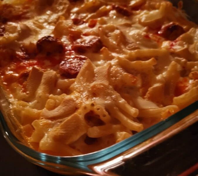 Cliquez pour zoomer ! Gratin de macaroni reblochon et chorizo Thermomix par Delchouquette