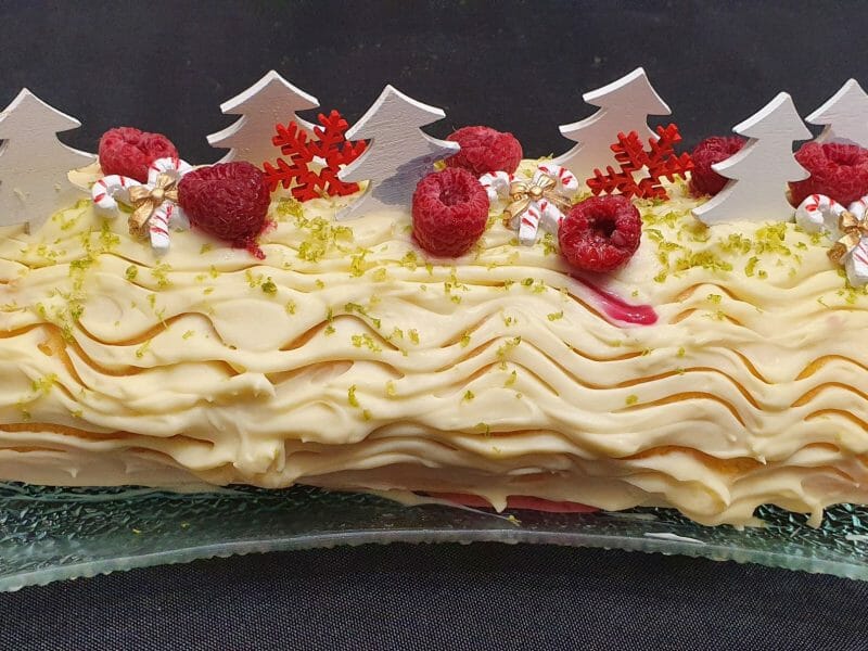 Cliquez pour zoomer ! Bûche de Noël framboises et chocolat blanc Thermomix par Rosy59960