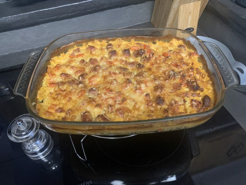 Cliquez pour zoomer ! Gratin de torsades aux merguez Thermomix par nicotine
