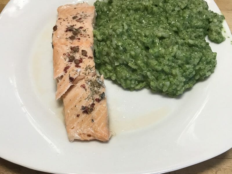 Cliquez pour zoomer ! Risotto tout vert au saumon Thermomix par Coconini
