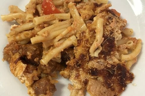 Cliquez pour zoomer ! Gratin de torsades aux merguez Thermomix par Coconini