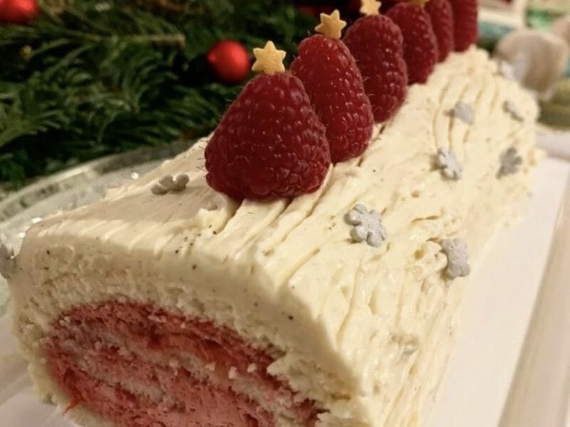 Cliquez pour zoomer ! Bûche de Noël framboises et chocolat blanc Thermomix par daniel14
