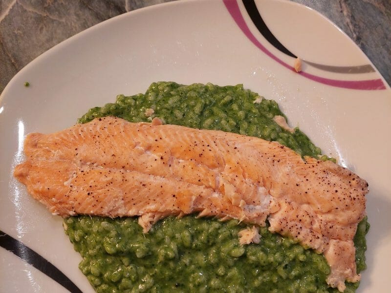 Cliquez pour zoomer ! Risotto tout vert au saumon Thermomix par Michetval