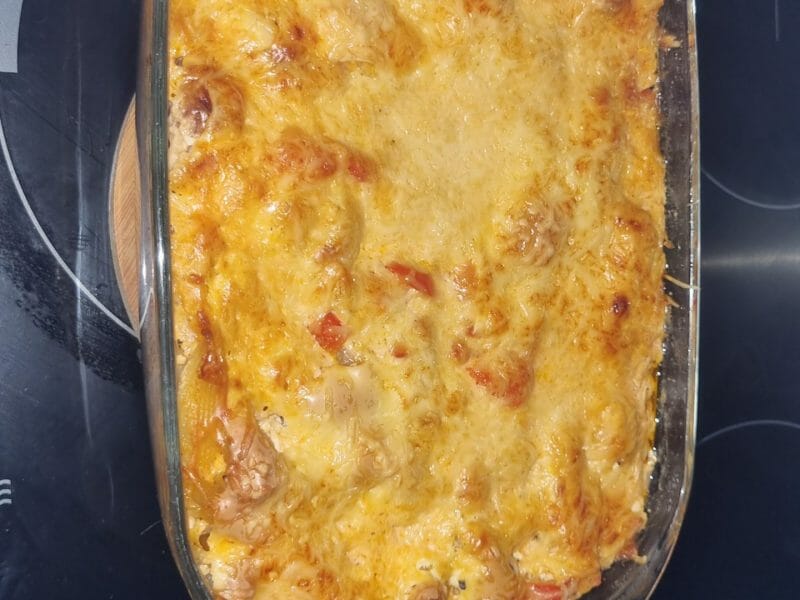 Cliquez pour zoomer ! Gratin de torsades aux merguez Thermomix par angelle99