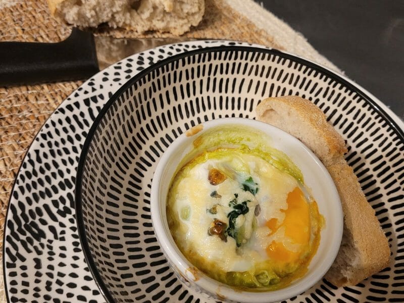 Cliquez pour zoomer ! Oeufs cocotte épinards et chorizo Thermomix par Jess37
