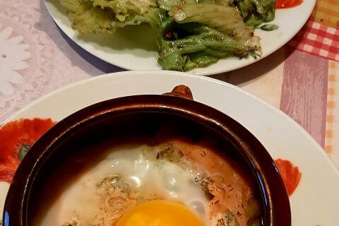 Cliquez pour zoomer ! Oeufs cocotte poireaux et saumon fumé au Thermomix