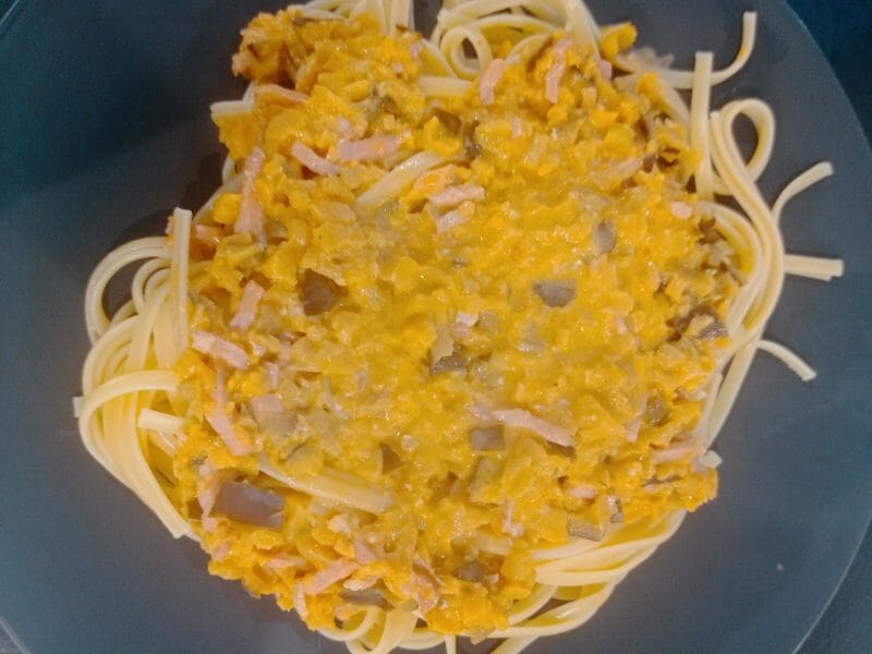 Cliquez pour zoomer ! One pot pasta aubergines, lardons et champignons Thermomix par carambar10