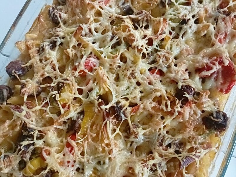 Cliquez pour zoomer ! Gratin de torsades aux merguez Thermomix par kelly_177