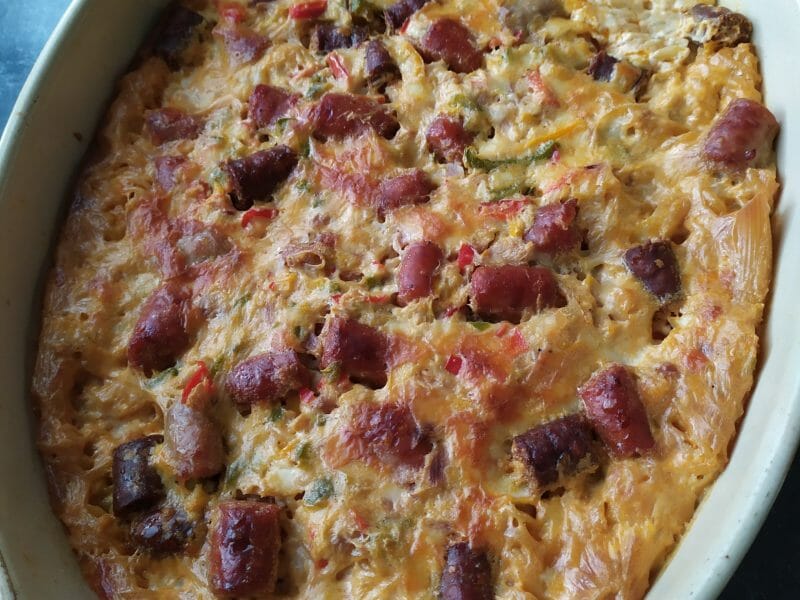 Cliquez pour zoomer ! Gratin de torsades aux merguez Thermomix par mariepoppins77