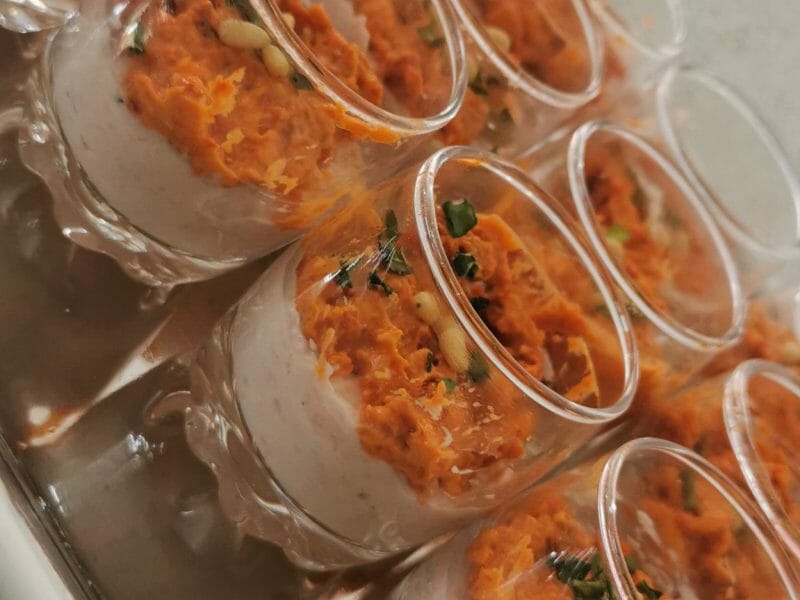 Cliquez pour zoomer ! Verrines mousse de jambon et pesto de tomates confites Thermomix par jennelr
