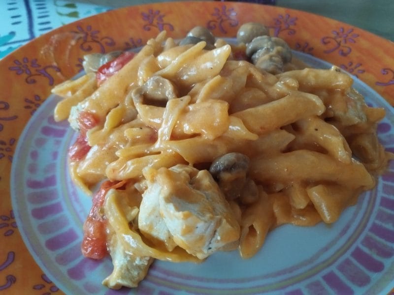 Cliquez pour zoomer ! Pennes au poulet, tomates et champignons Thermomix par patou33160