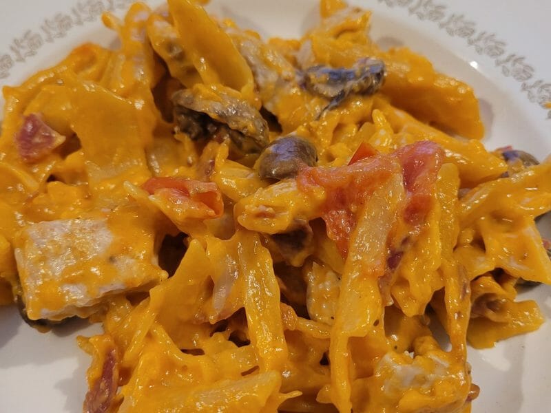 Cliquez pour zoomer ! Pennes au poulet, tomates et champignons Thermomix par vicky_seguret-gris