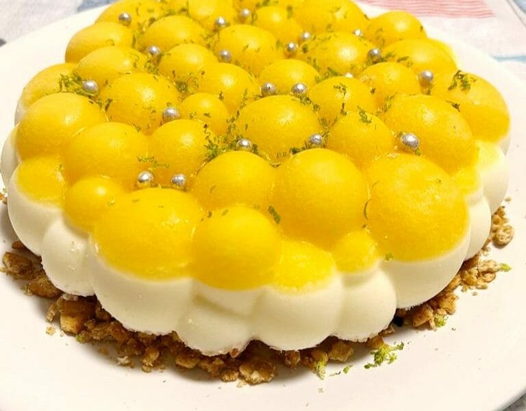 Cliquez pour zoomer ! Panna cotta citron sur sablé spéculoos et miroir de mangue Thermomix par jasse62