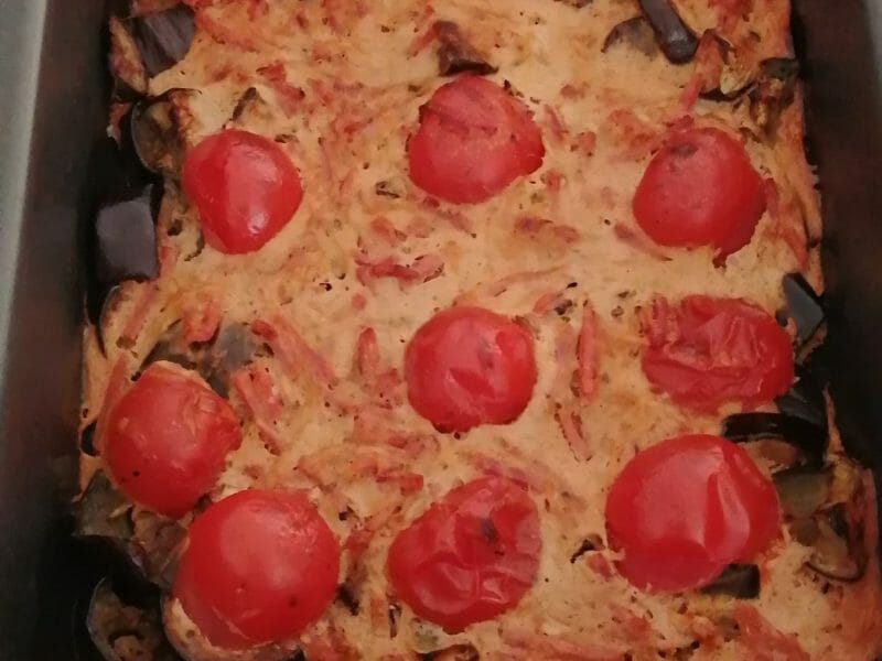 Cliquez pour zoomer ! Clafoutis aubergines et tomates Thermomix par courantdair