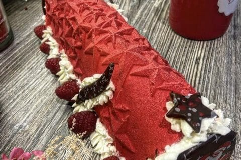 Cliquez pour zoomer ! Bûche de Noël framboises et chocolat blanc Thermomix par Emi lie
