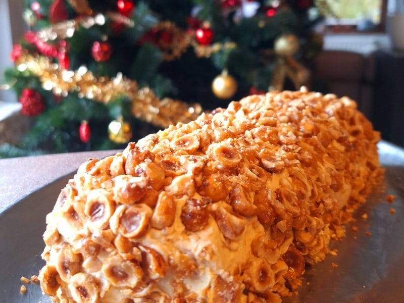 Cliquez pour zoomer ! Bûche pralinée aux éclats de noisettes caramélisés Thermomix par steph_de_linotte