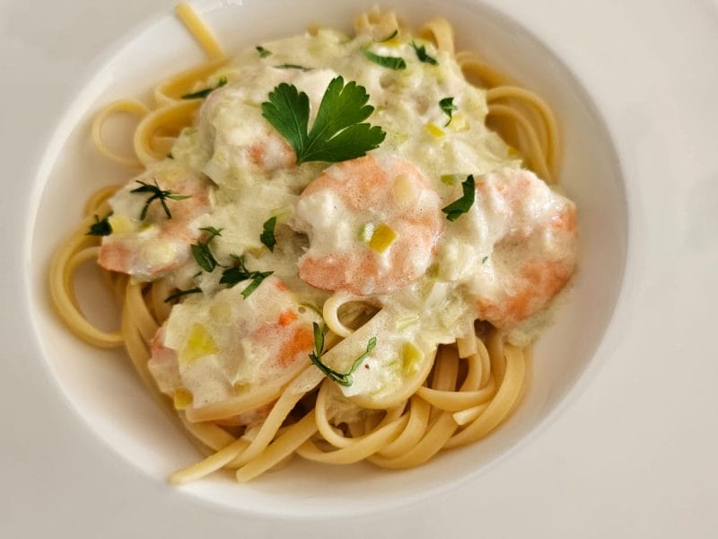 Cliquez pour zoomer ! Linguine aux poireaux et aux crevettes Thermomix par aurore_503