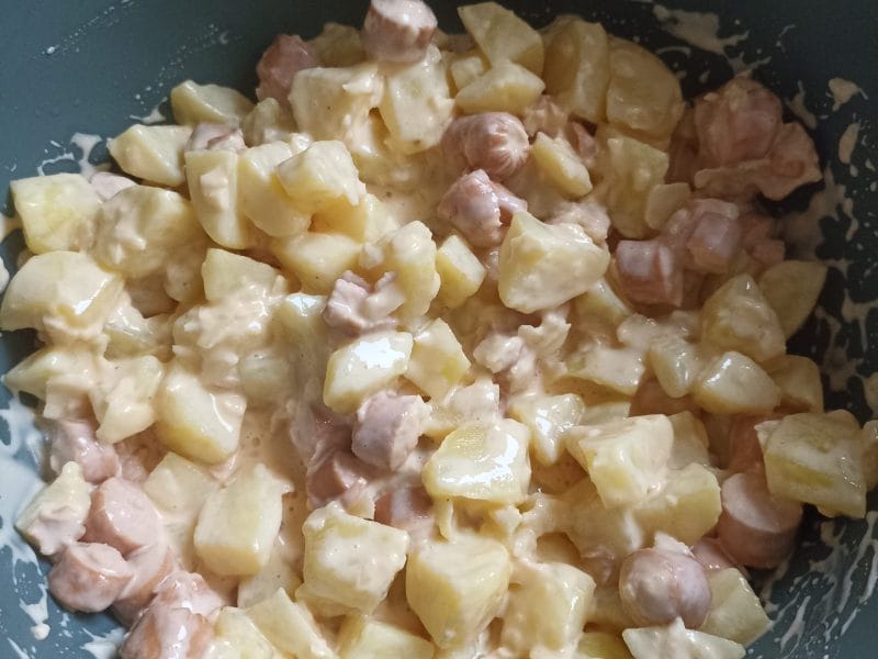Cliquez pour zoomer ! Pommes de terre et knackis sauce cheddar Thermomix par alison_133