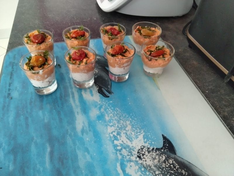 Cliquez pour zoomer ! Verrines mousse de jambon et pesto de tomates confites Thermomix par Annicklouis