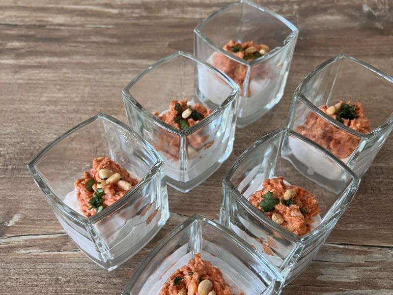 Cliquez pour zoomer ! Verrines mousse de jambon et pesto de tomates confites Thermomix par Janine59