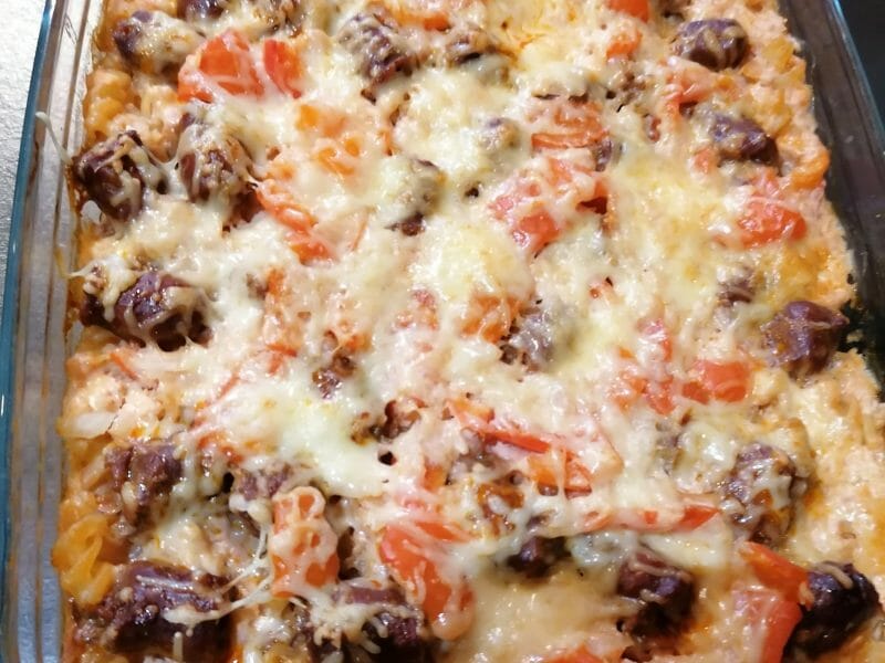 Cliquez pour zoomer ! Gratin de torsades aux merguez Thermomix par Dobbyplym